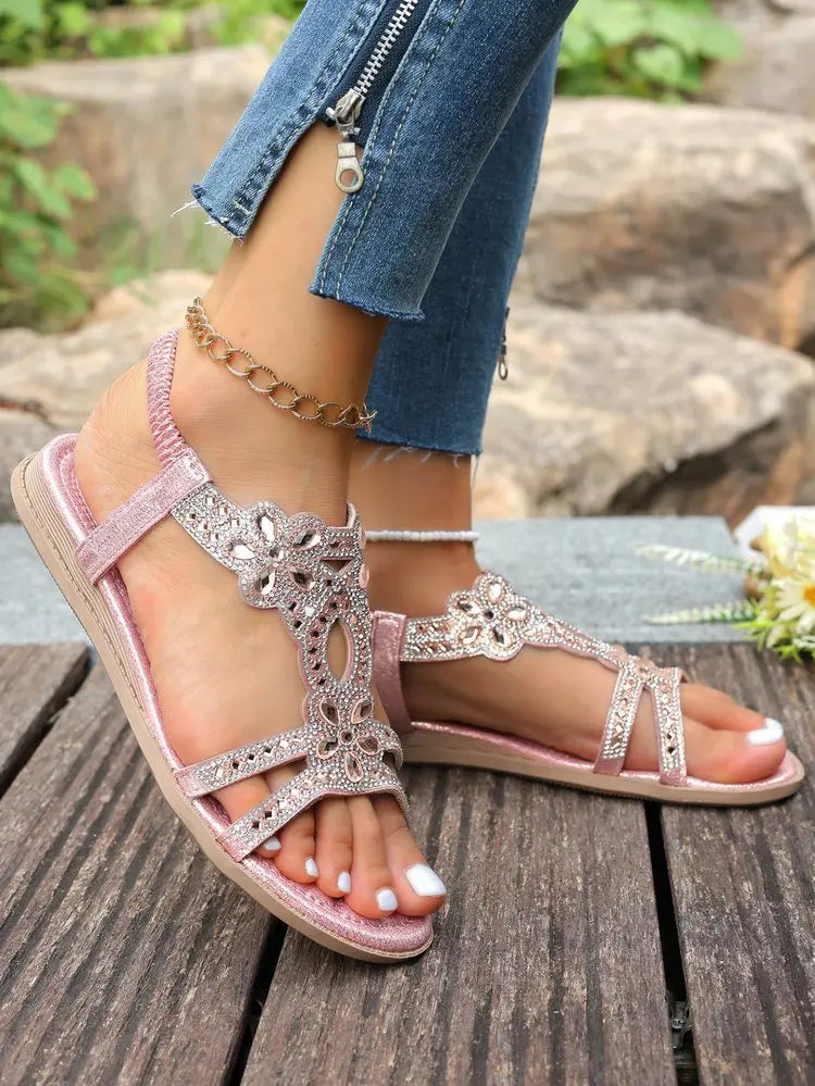 Women's Sandals Fashion Women Summer Sandals 2025 New Summer Shoes For Women Low Heels Flat Sandalias Mujer Crystal Footwear