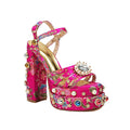Women's New Summer Sandals Waterproof Platform Thick Bottom Water Diamond Pearl Rivet Flower Satin Open Toe High Heel Large