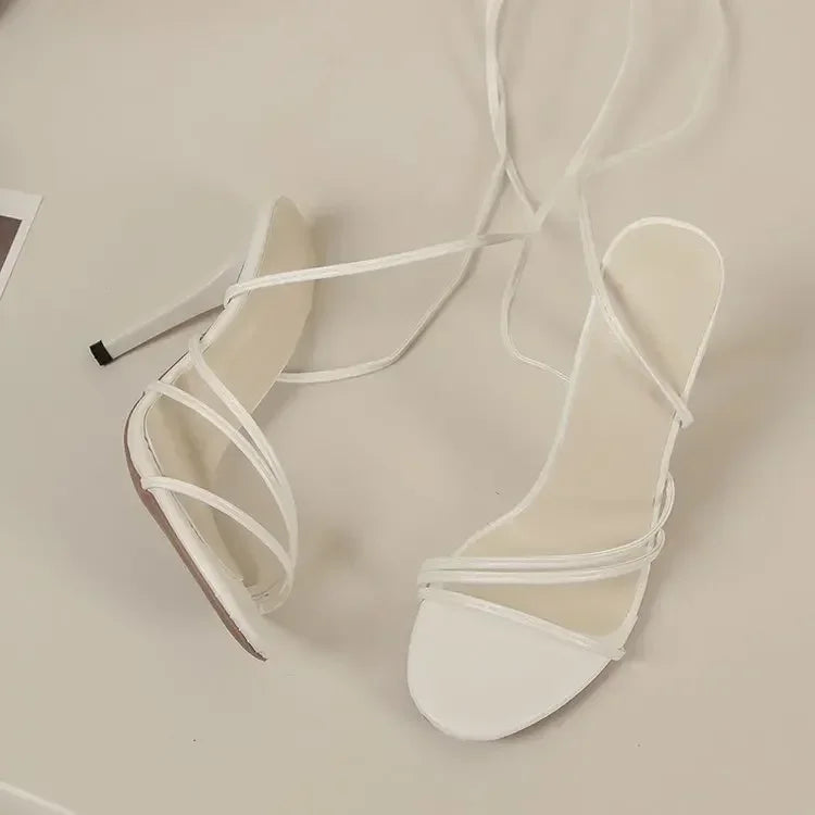 Sandals for Women in Summer 2025 New Slim High Heels Plus Size Sexy and Sexy Round Toe Straps Cross Straps Sandals for Women