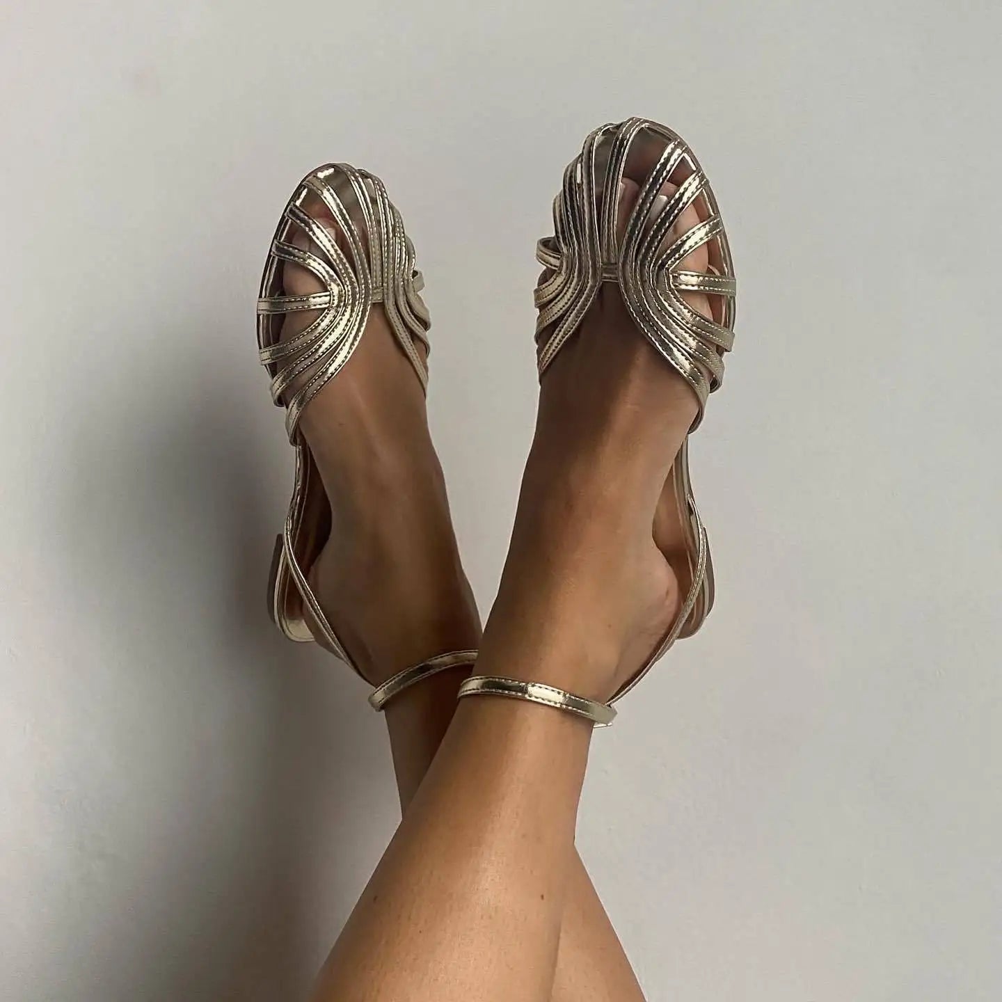 Sandals for Women Summer 2025 Flat Sandals Fish Mouth Ankle Buckle Hollowed Out Women Roman Sandals Plus Size 42 43 Ladies Shoes