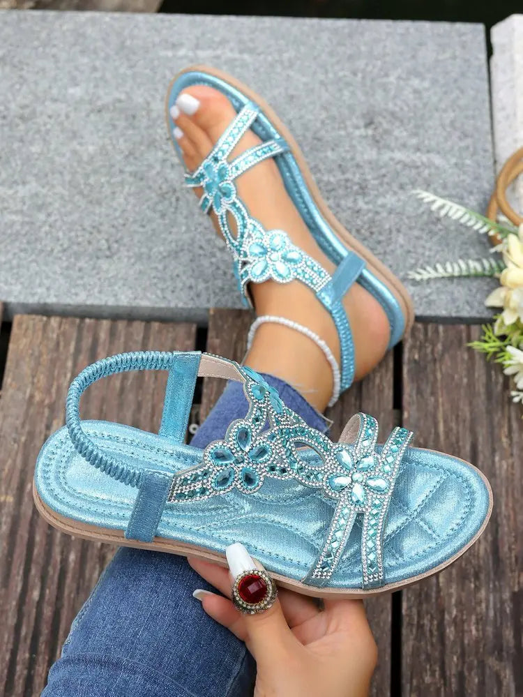 Women's Sandals Fashion Women Summer Sandals 2025 New Summer Shoes For Women Low Heels Flat Sandalias Mujer Crystal Footwear