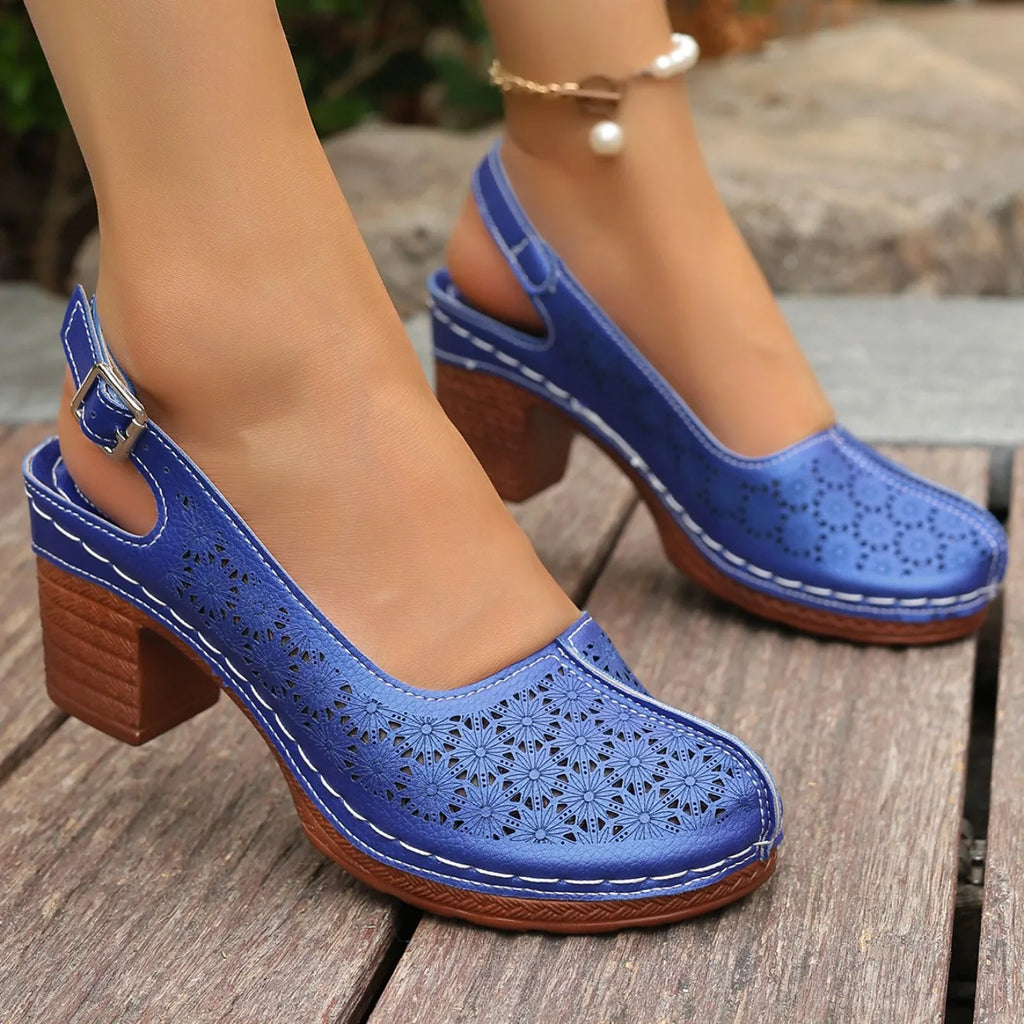 Women Sandals Retro Comfortable New Summer Shoes for Women Thick Heeled Fish Mouth Middle Heeled Fashion Hollow Sandals Women
