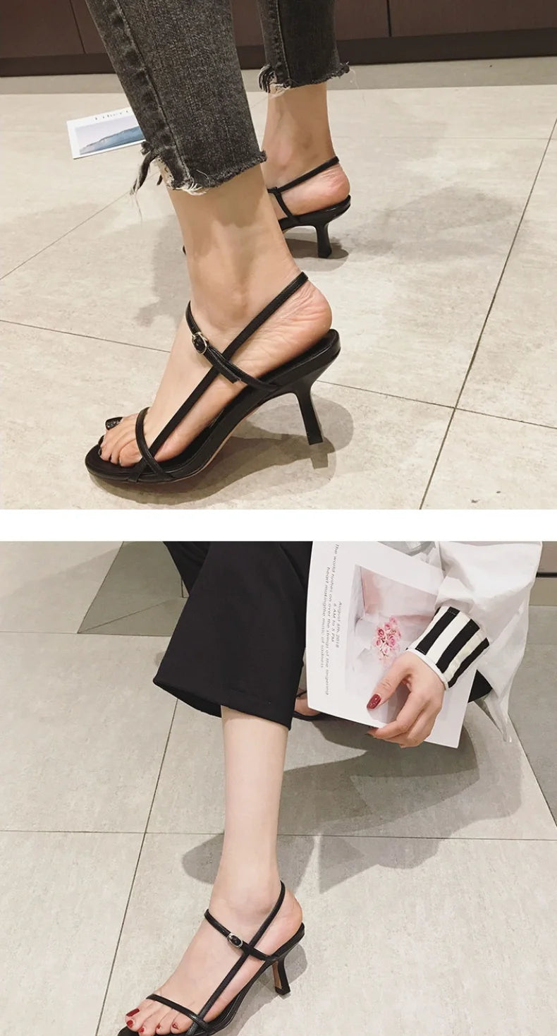 Sandals for Women 2026 Summer New Versatile Slim Heel High-heeled Shoes with A Single Buckle and Exposed Toe Black Sandals Woman