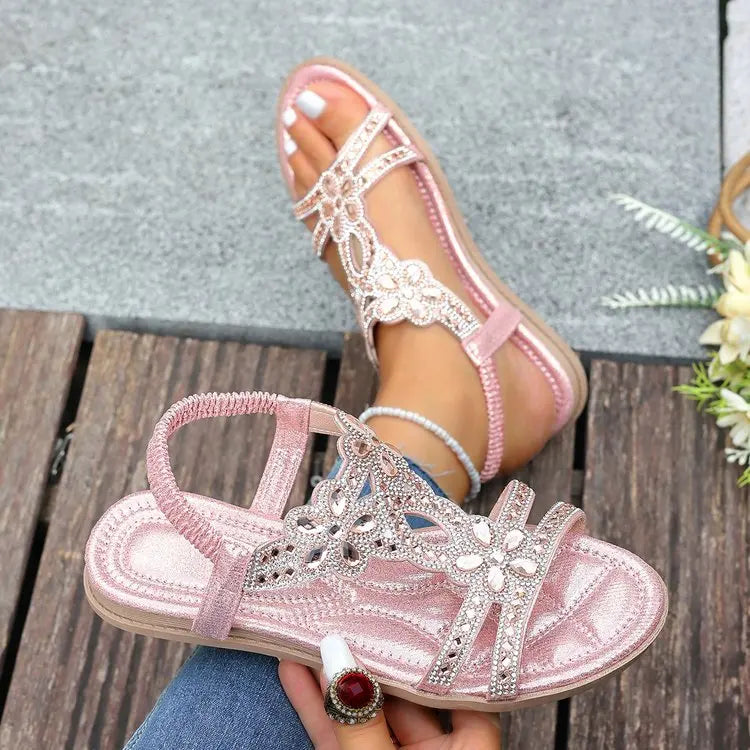 Women's Sandals Fashion Women Summer Sandals 2025 New Summer Shoes For Women Low Heels Flat Sandalias Mujer Crystal Footwear