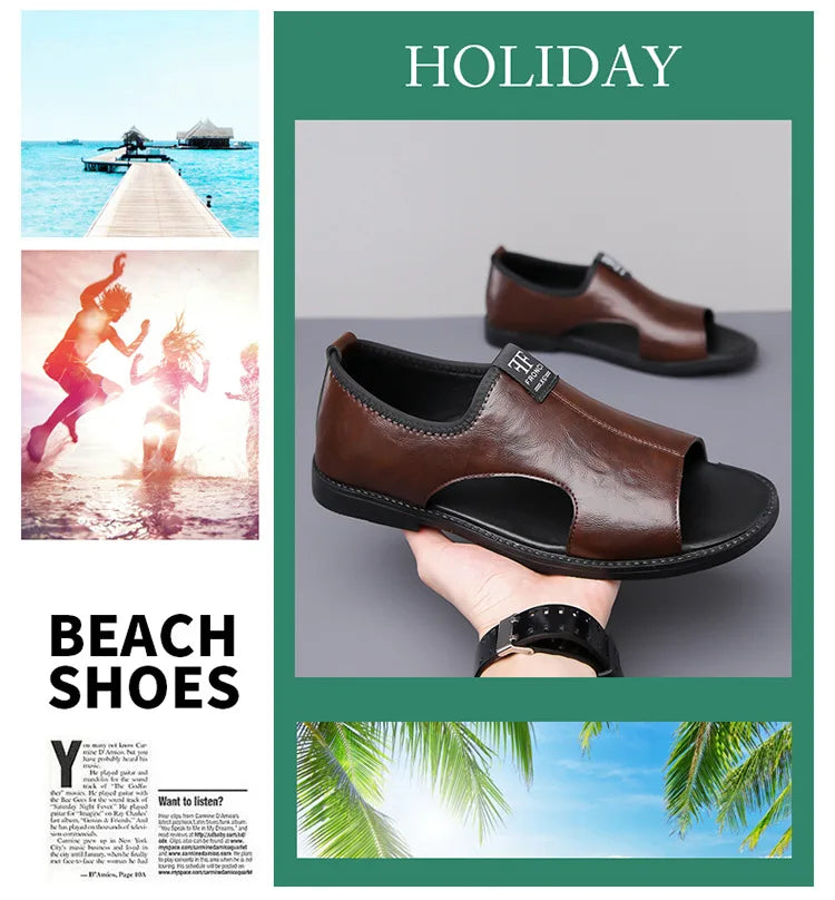 Sandals for Men Brand Casual Shoes Outdoor 2025 New Men's Slippers Comfortable Beach Shoes High Quality Leather Men Flat Sandals