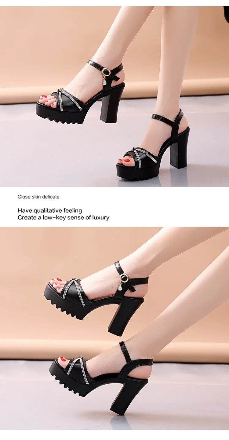 Sandals for Women Summer 2025 Block Heel Ladies Shoes Wedge with Platform Waterproof Footwear Chunky Super-high Beige