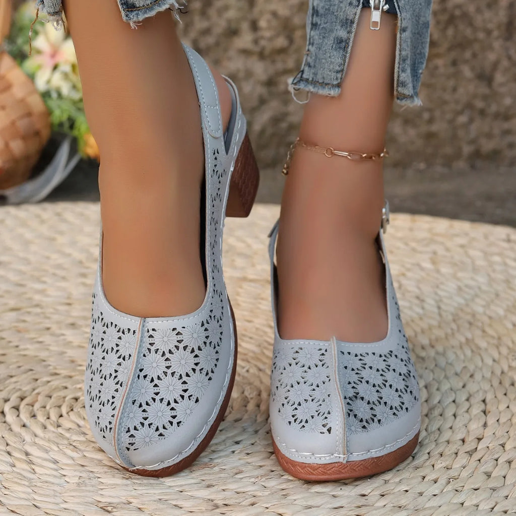 Women Sandals Retro Comfortable New Summer Shoes for Women Thick Heeled Fish Mouth Middle Heeled Fashion Hollow Sandals Women