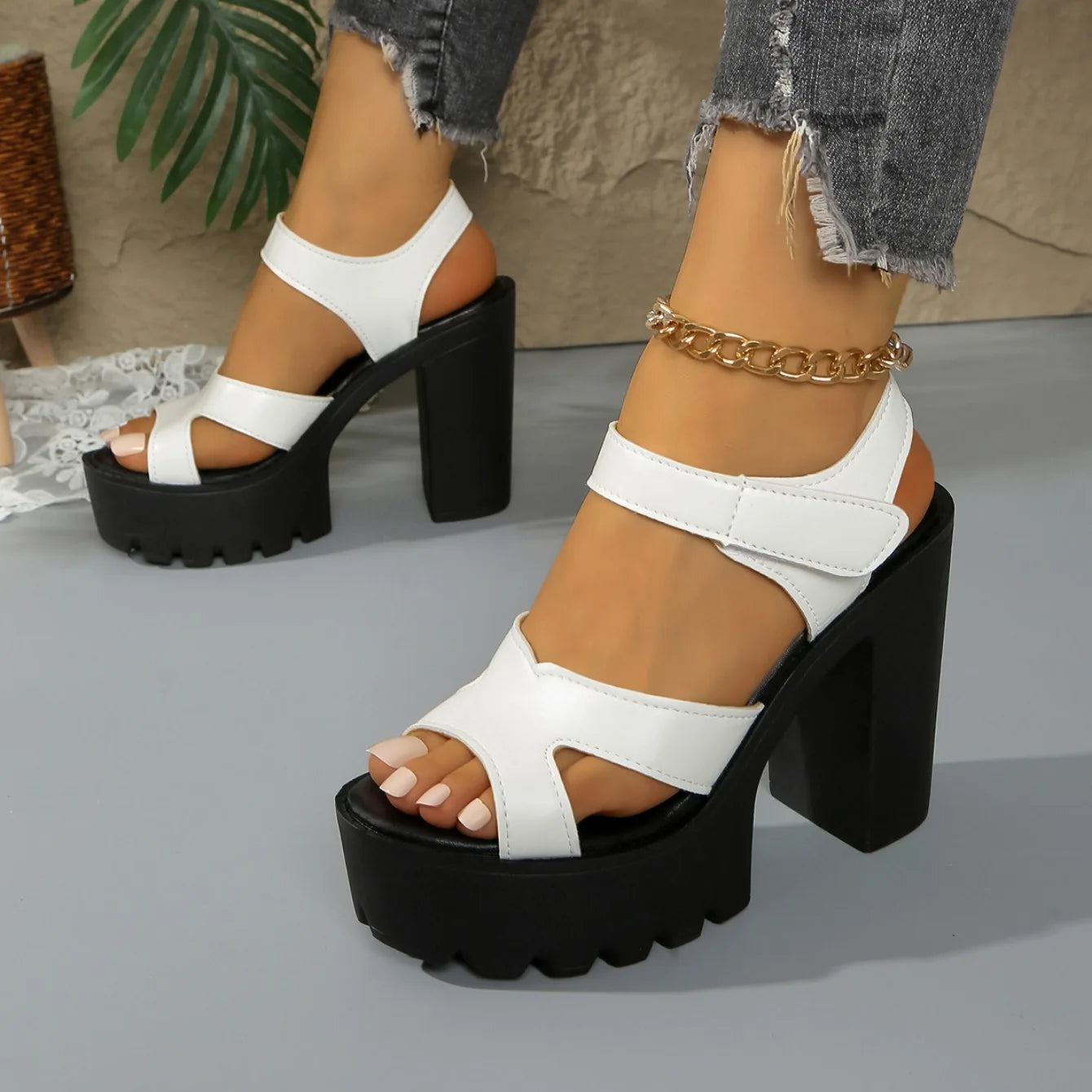 Women Sandals 2025 New Summer Platform High Heels Sandals Women Waterproof Super-high Chunky Heels Womens Shoes Zapatos De Mujer