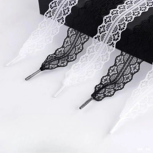 Hot Sale Lace Shoelaces for Women Casual Shoes 2.9CM Width Flat Shoelace for Sneakers Black White Shoe Laces Accessorices