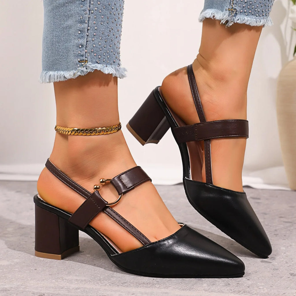 Women Sandals Fashion Solid Color Slingback Shoes Women Outdoor Designer Shoes Pointed Toe High Heels Sandals Zapatos De Mujer
