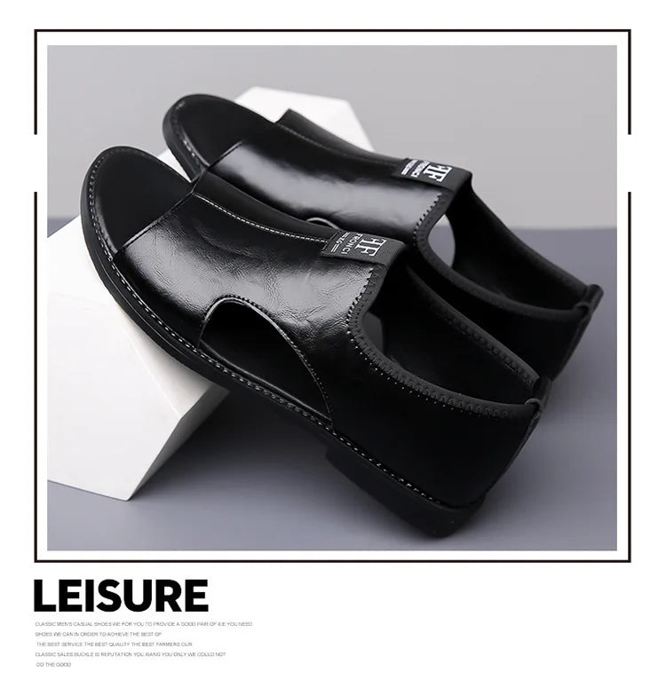 Sandals for Men Brand Casual Shoes 2026 Fashion Men's Slippers Comfortable Beach Shoes High Quality Leather Men Flat Sandals
