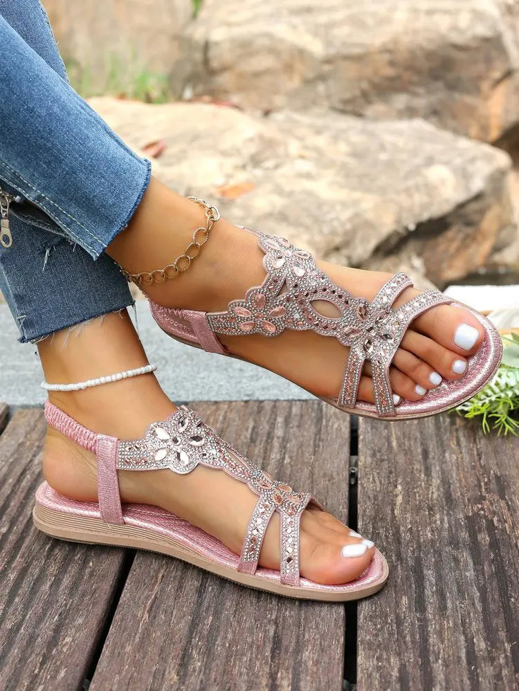 Women's Sandals Fashion Women Summer Sandals 2025 New Summer Shoes For Women Low Heels Flat Sandalias Mujer Crystal Footwear