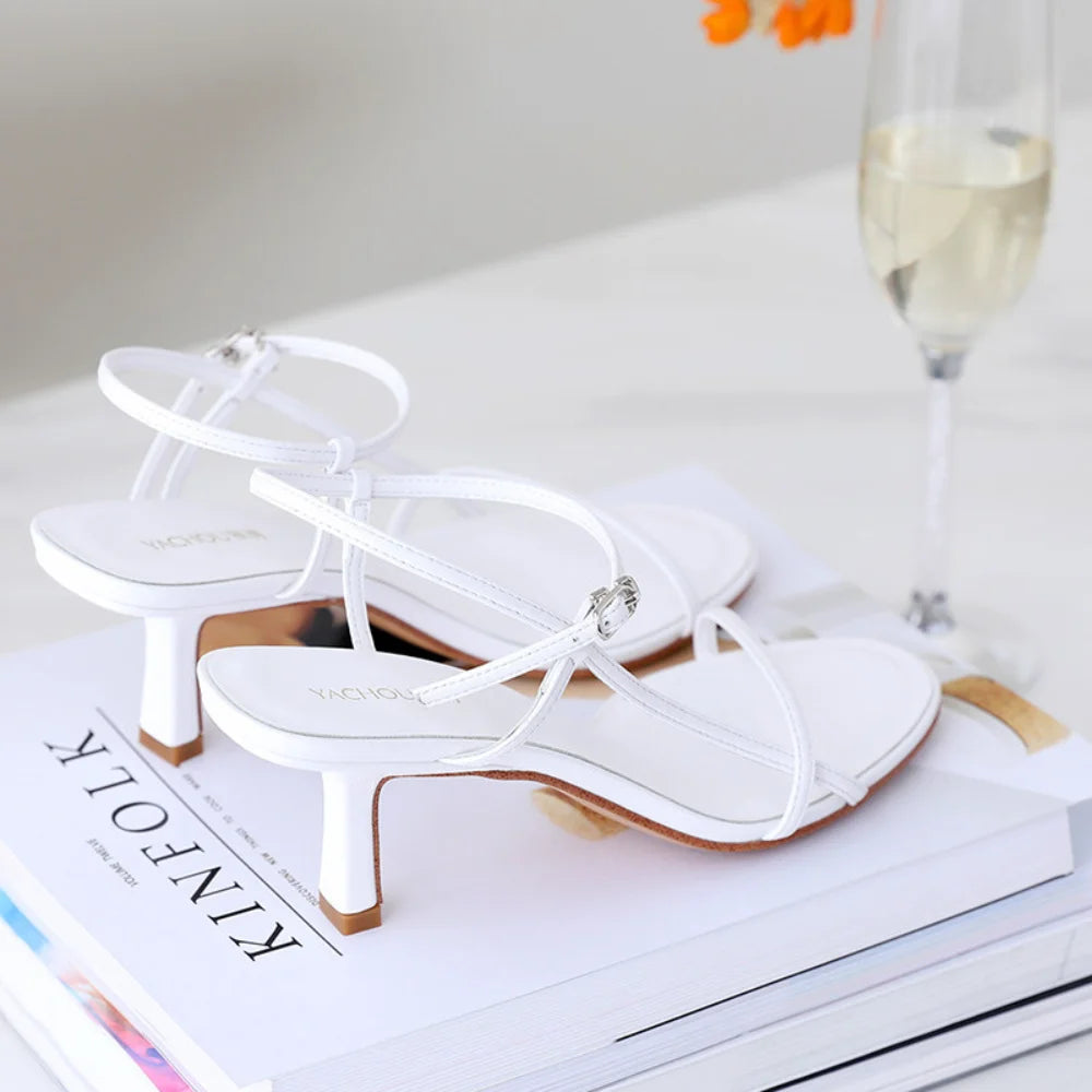 Sandals for Women 2026 Summer New Versatile Slim Heel High-heeled Shoes with A Single Buckle and Exposed Toe Black Sandals Woman