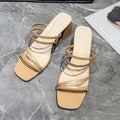 Women Sandals Ladies Square Heels Elegant Summer Slippers Outside Cross Tied Leather Female Slides 2024 Fashion Woman Sandals