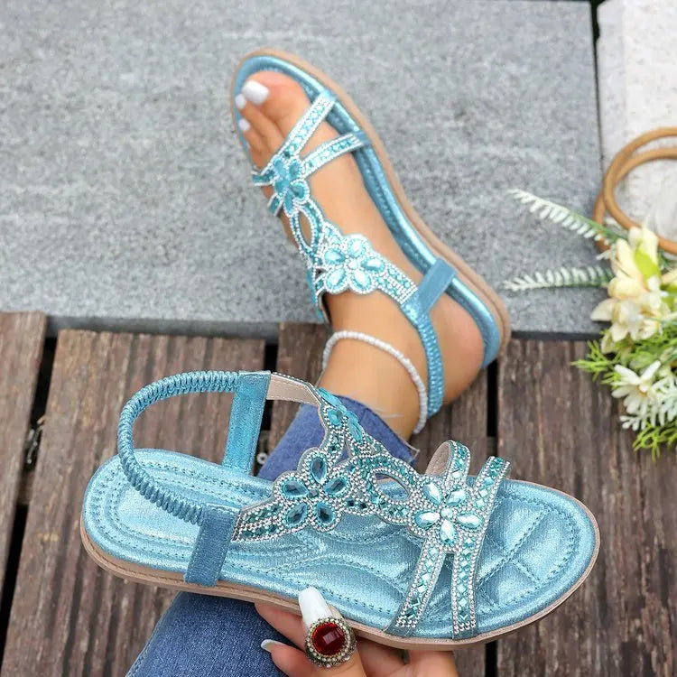 Women's Sandals Fashion Women Summer Sandals 2025 New Summer Shoes For Women Low Heels Flat Sandalias Mujer Crystal Footwear