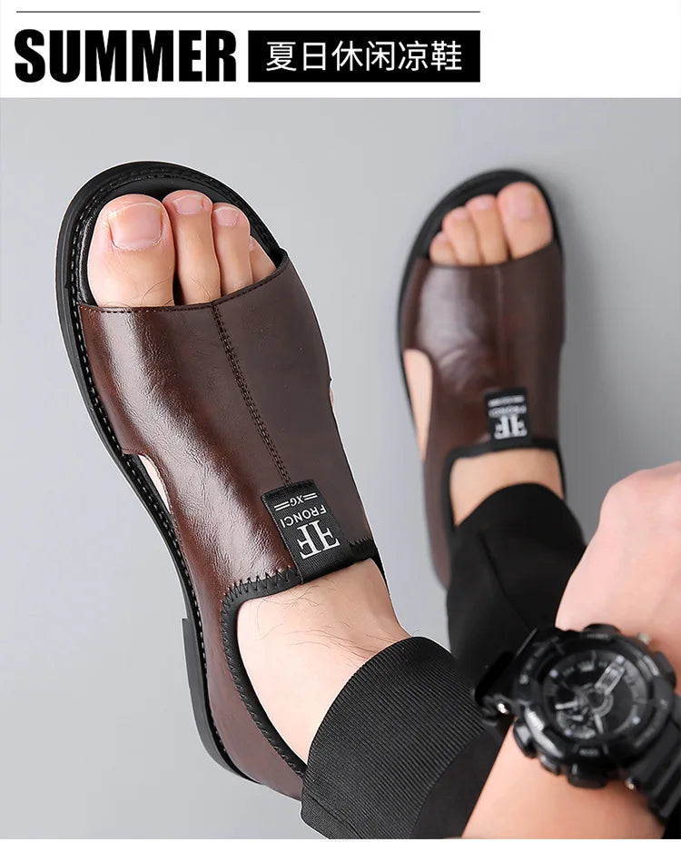 Sandals for Men Brand Casual Shoes Outdoor 2025 New Men's Slippers Comfortable Beach Shoes High Quality Leather Men Flat Sandals