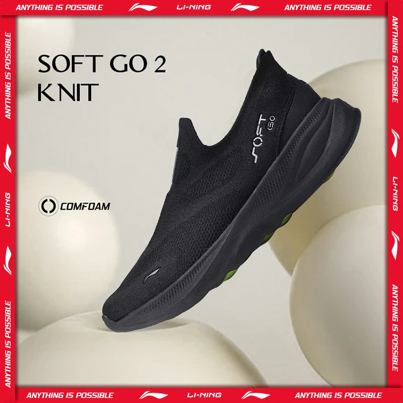 Li-Ning Men's SOFT GO 2 KNIT Slip-on Casual Walking Shoes Cushion Comfy Stable LiNing Mesh Jogging Daily Sports Sneakers AGLV017