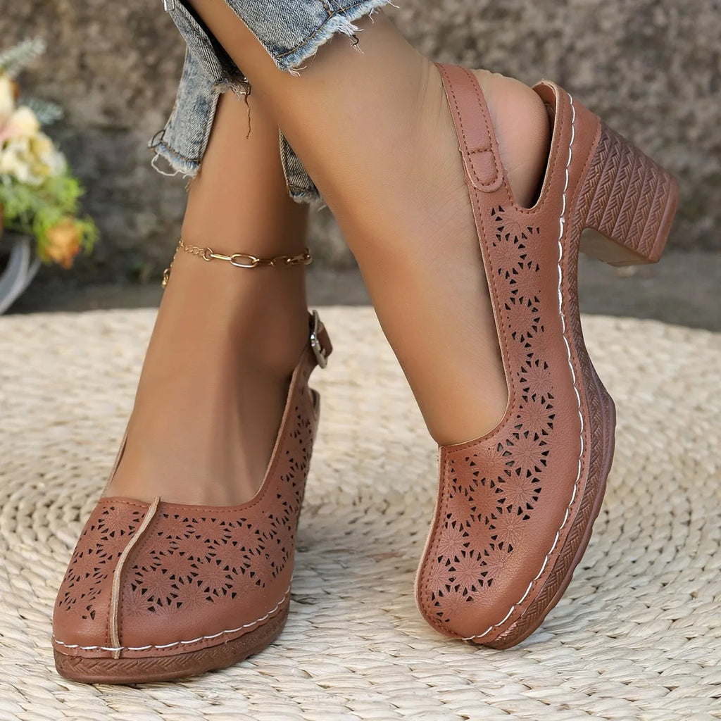 Women Sandals Retro Comfortable New Summer Shoes for Women Thick Heeled Fish Mouth Middle Heeled Fashion Hollow Sandals Women