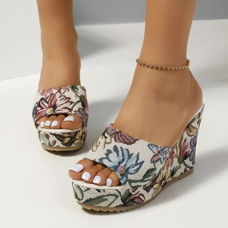 Sandals Womens Sale Women Sandals Fashionable New Pattern Minimalist Flower Print Fashionable Wedge