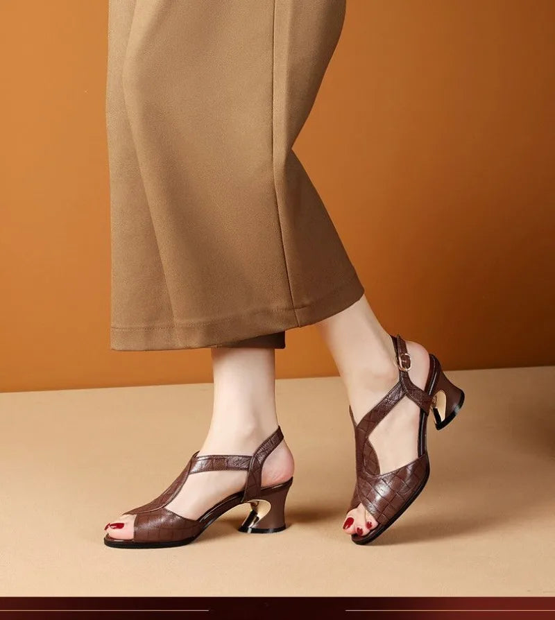 Sandals Women Fish Mouth 2025 Summer New All-match Medium-heeled Thick-heeled Women's Shoes with Soft Bottom and Back Straps