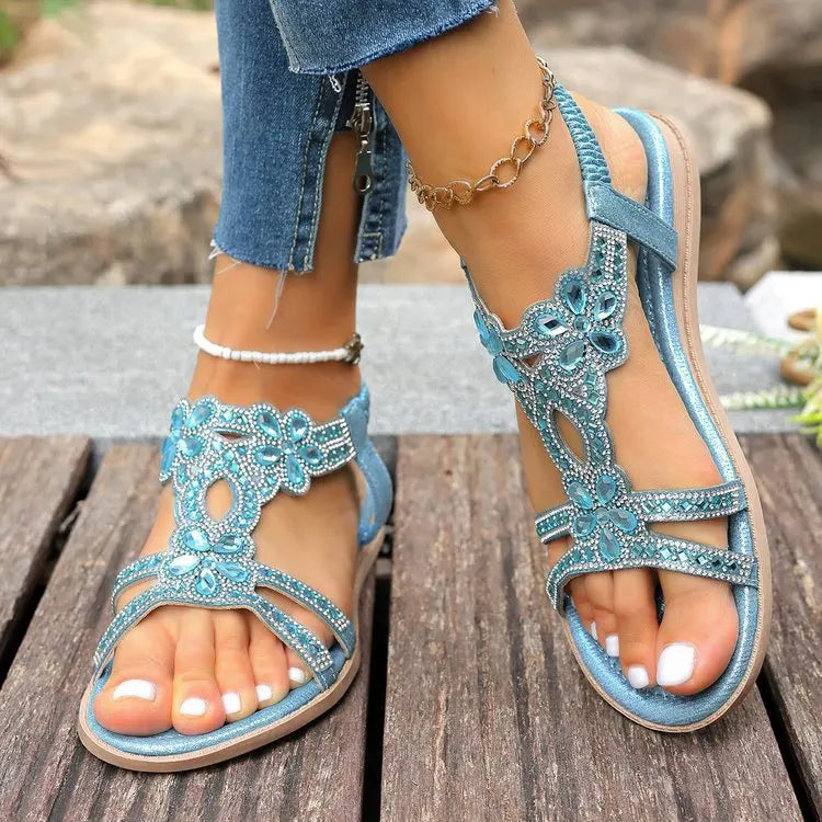 Women's Sandals Fashion Women Summer Sandals 2025 New Summer Shoes For Women Low Heels Flat Sandalias Mujer Crystal Footwear