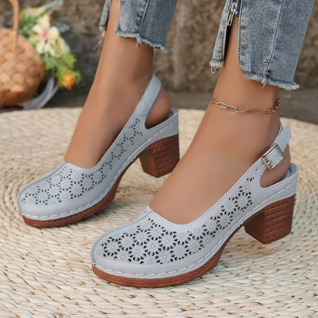 Women Sandals Retro Comfortable New Summer Shoes for Women Thick Heeled Fish Mouth Middle Heeled Fashion Hollow Sandals Women