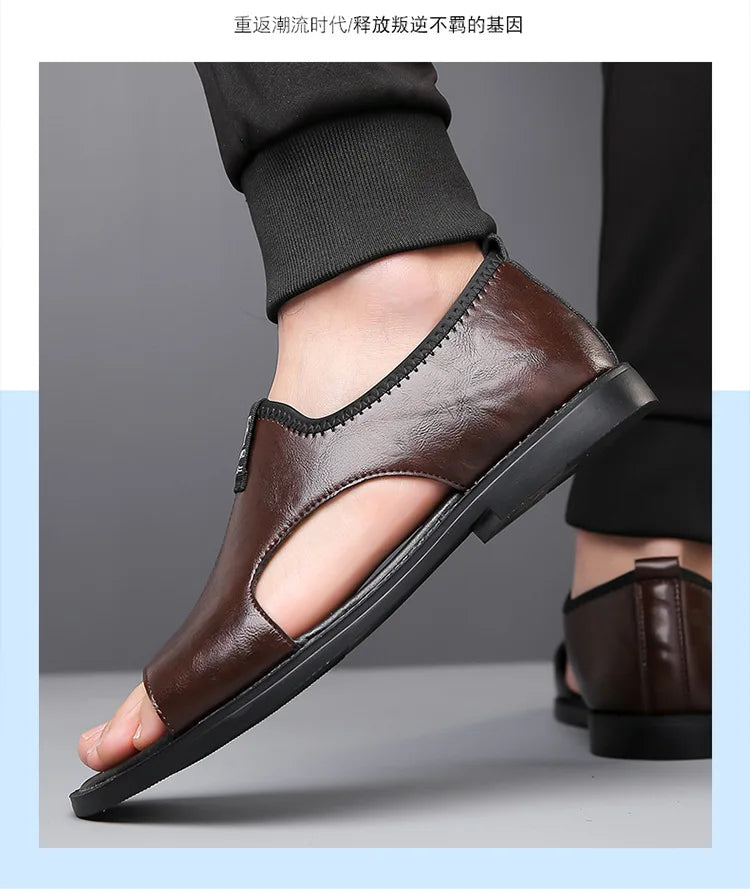Sandals for Men Brand Casual Shoes 2026 Fashion Men's Slippers Comfortable Beach Shoes High Quality Leather Men Flat Sandals