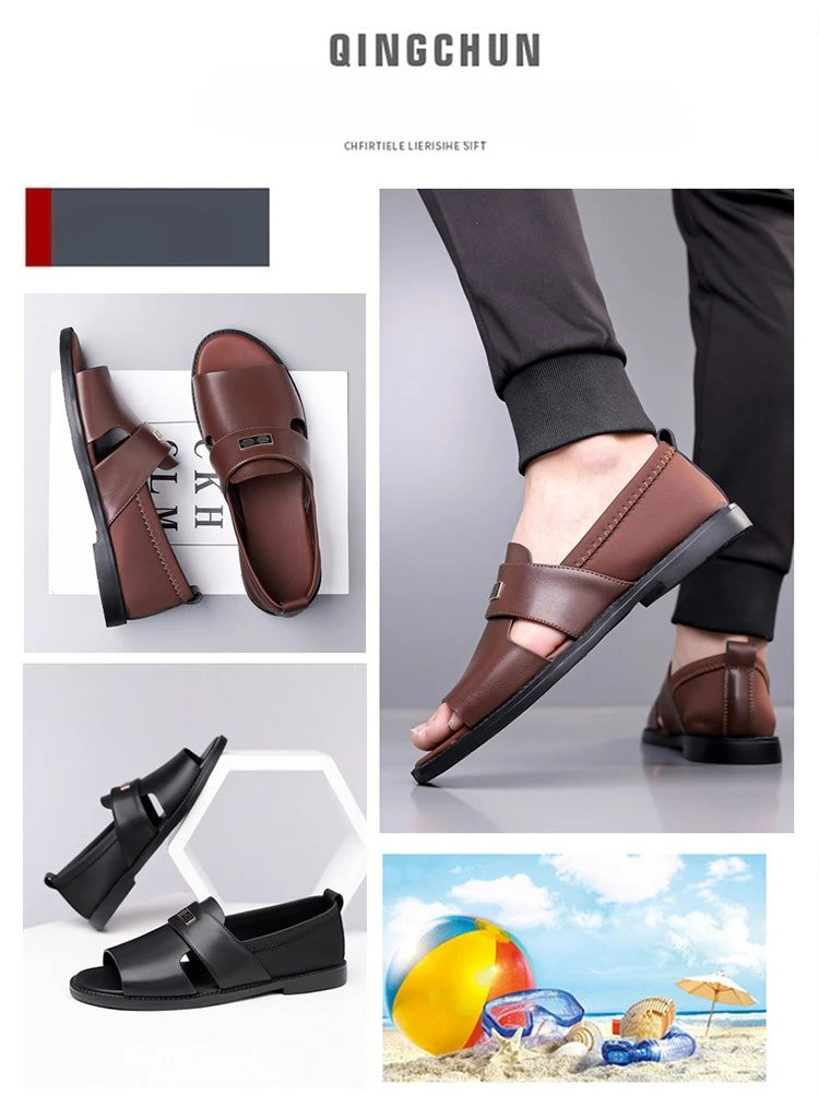 Sandals for Men Brand Casual Shoes Outdoor Fashion Men's Slippers Comfortable Beach Shoes High Quality Leather Men Flat Sandals