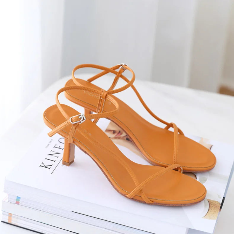Sandals for Women 2026 Summer New Versatile Slim Heel High-heeled Shoes with A Single Buckle and Exposed Toe Black Sandals Woman