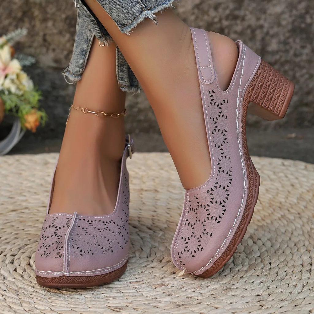 Women Sandals Retro Comfortable New Summer Shoes for Women Thick Heeled Fish Mouth Middle Heeled Fashion Hollow Sandals Women