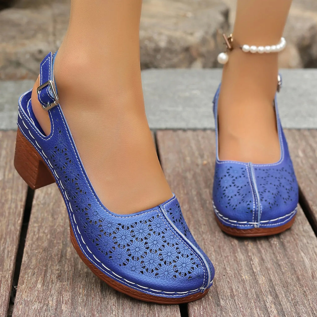 Women Sandals Retro Comfortable New Summer Shoes for Women Thick Heeled Fish Mouth Middle Heeled Fashion Hollow Sandals Women