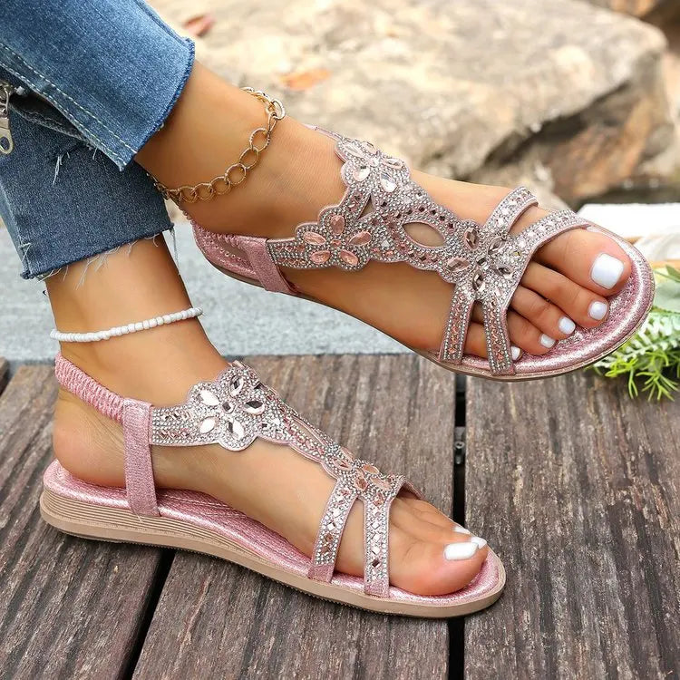 Women's Sandals Fashion Women Summer Sandals 2025 New Summer Shoes For Women Low Heels Flat Sandalias Mujer Crystal Footwear