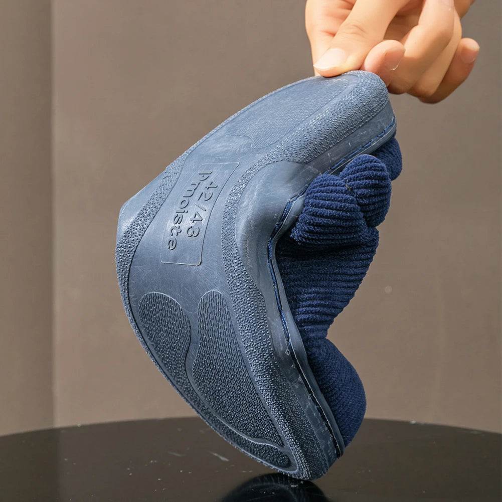 Warm Slippers for Men TPR Sole Memory Foam Soft Cushion Non Slip Stripe Design Comfortable Corduroy House Shoes