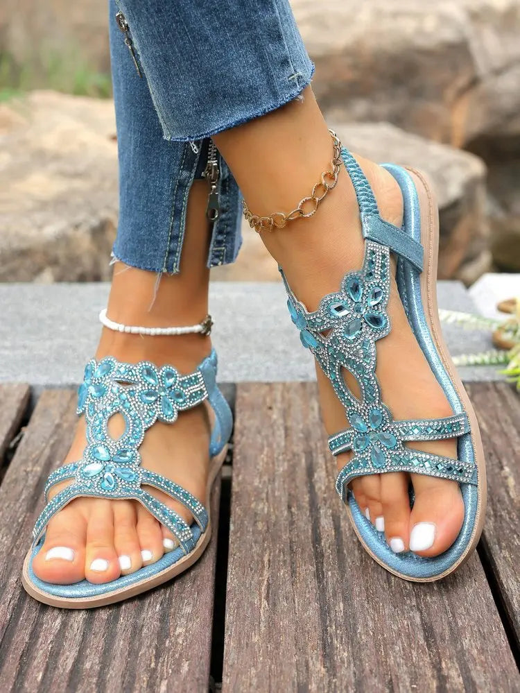 Women's Sandals Fashion Women Summer Sandals 2025 New Summer Shoes For Women Low Heels Flat Sandalias Mujer Crystal Footwear