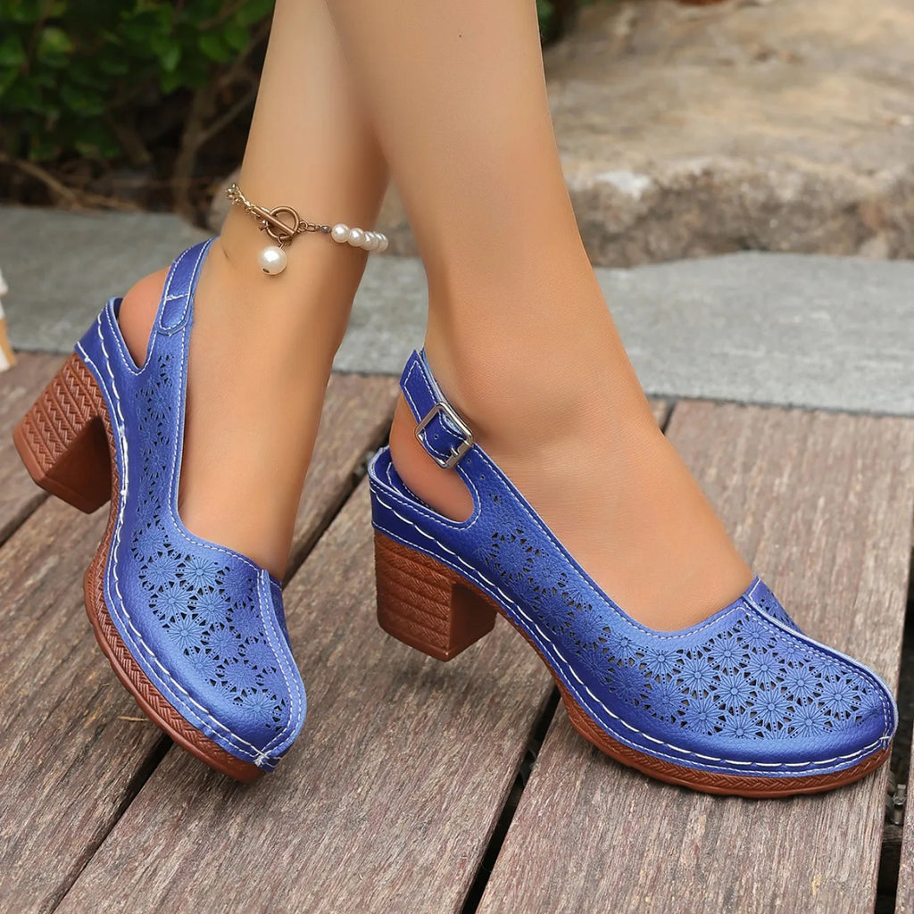 Women Sandals Retro Comfortable New Summer Shoes for Women Thick Heeled Fish Mouth Middle Heeled Fashion Hollow Sandals Women