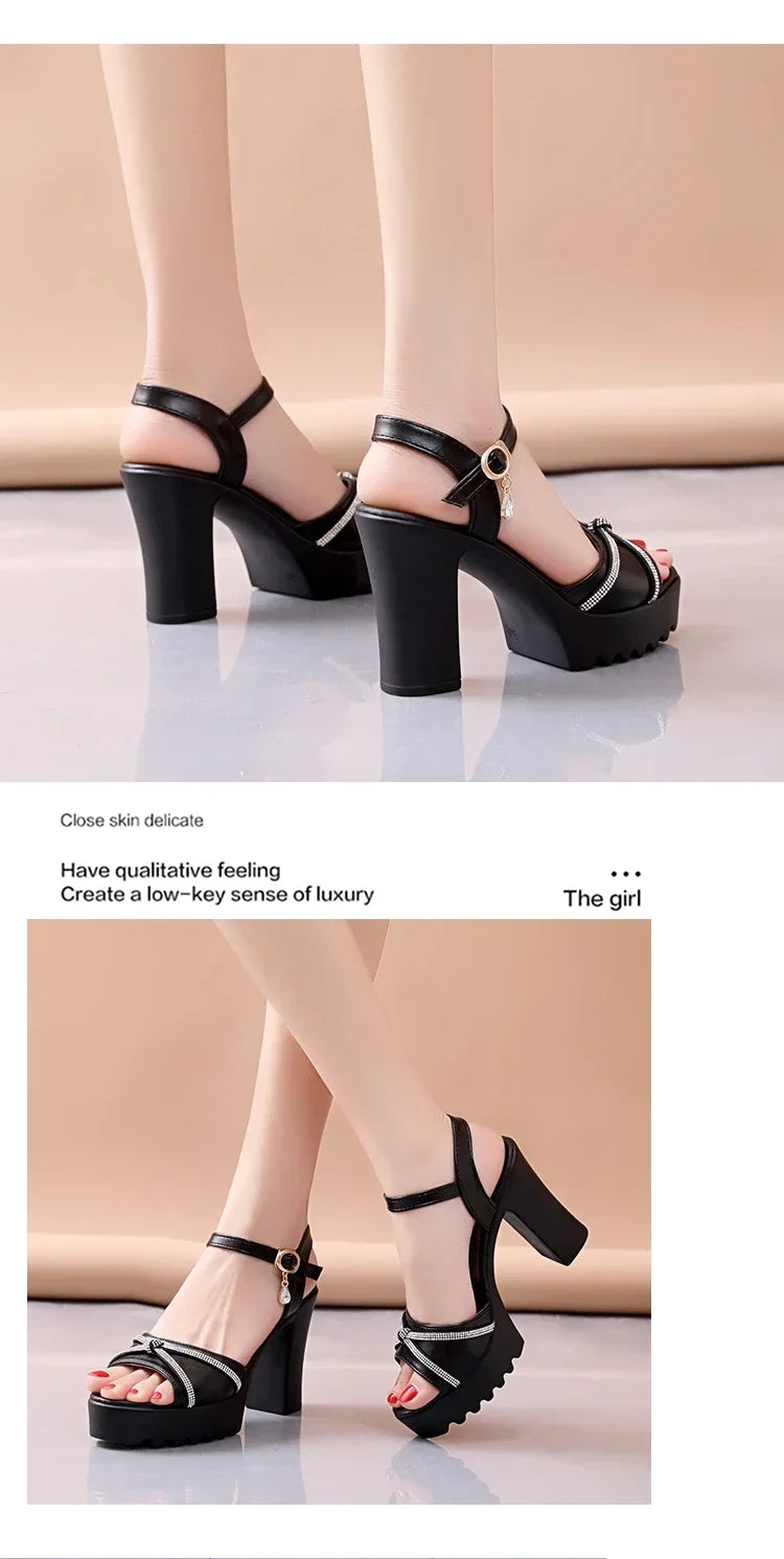 Sandals for Women Summer 2025 Block Heel Ladies Shoes Wedge with Platform Waterproof Footwear Chunky Super-high Beige