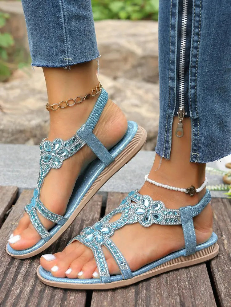 Women's Sandals Fashion Women Summer Sandals 2025 New Summer Shoes For Women Low Heels Flat Sandalias Mujer Crystal Footwear