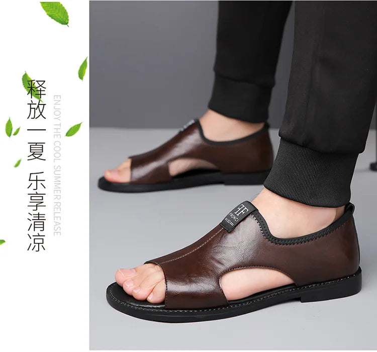Sandals for Men Brand Casual Shoes Outdoor 2025 New Men's Slippers Comfortable Beach Shoes High Quality Leather Men Flat Sandals