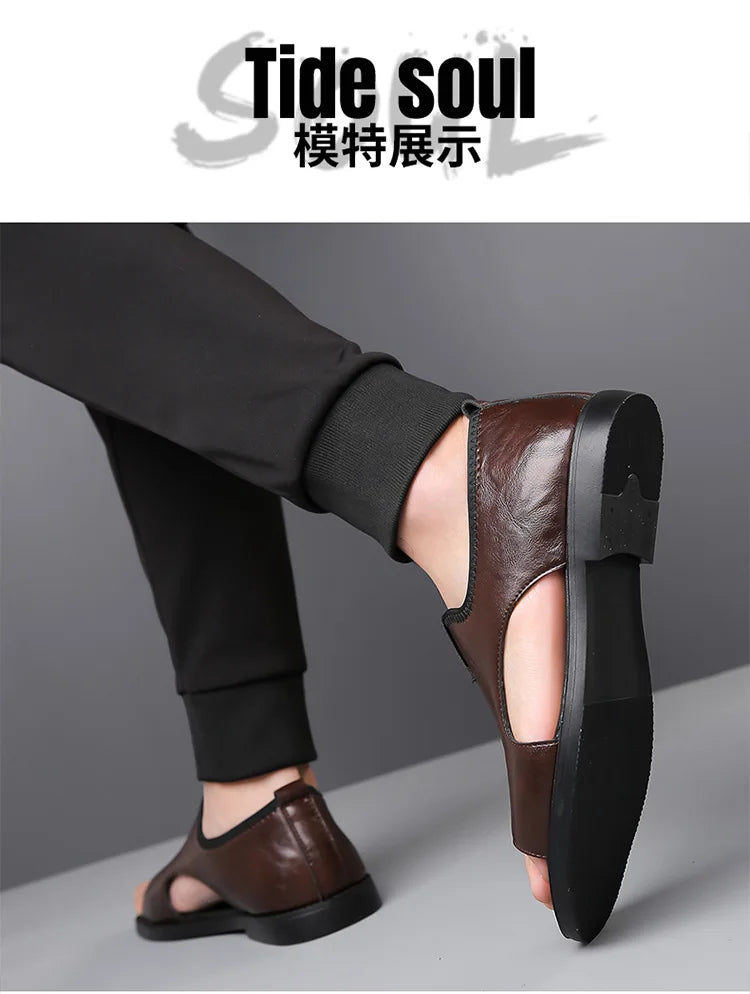 Sandals for Men Brand Casual Shoes Outdoor 2025 New Men's Slippers Comfortable Beach Shoes High Quality Leather Men Flat Sandals