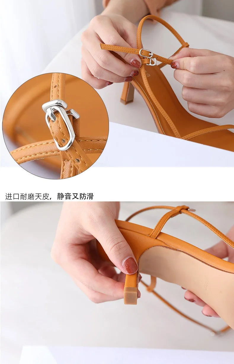 Sandals for Women 2026 Summer New Versatile Slim Heel High-heeled Shoes with A Single Buckle and Exposed Toe Black Sandals Woman