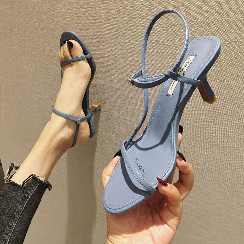Sandals for Women 2026 Summer New Versatile Slim Heel High-heeled Shoes with A Single Buckle and Exposed Toe Black Sandals Woman