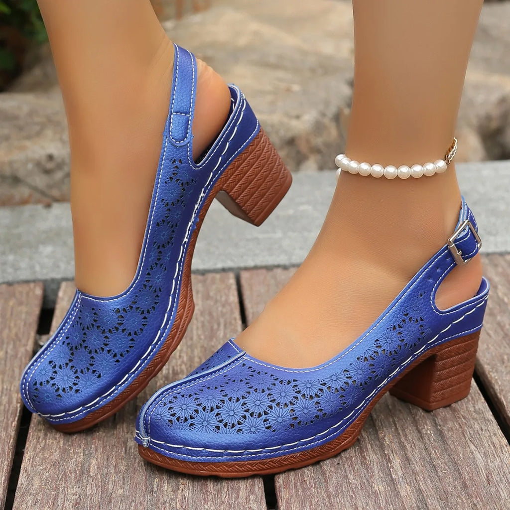 Women Sandals Retro Comfortable New Summer Shoes for Women Thick Heeled Fish Mouth Middle Heeled Fashion Hollow Sandals Women
