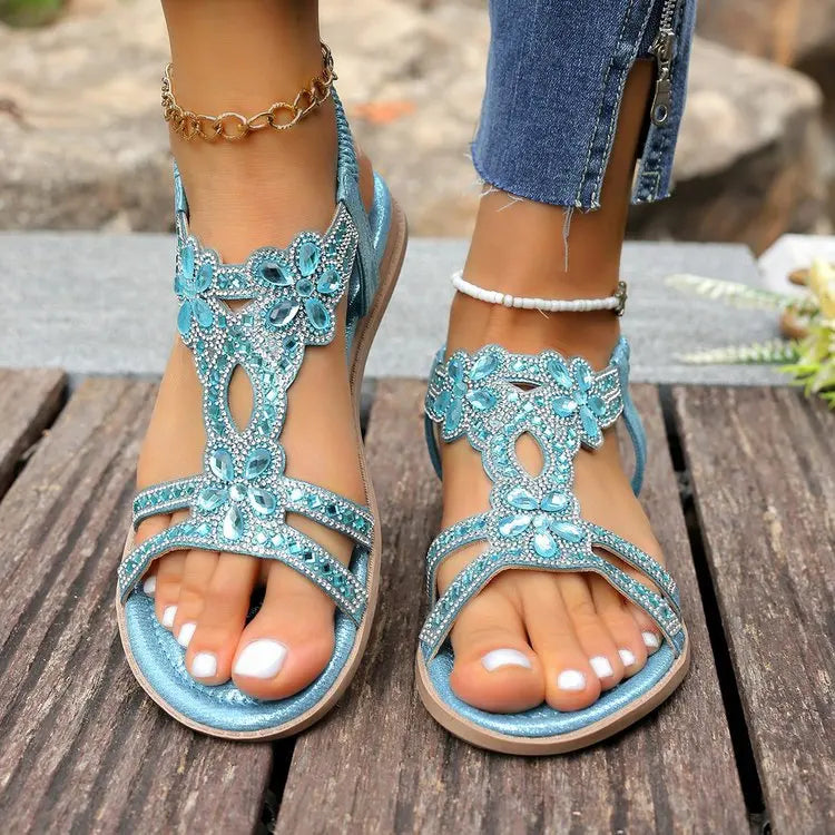 Women's Sandals Fashion Women Summer Sandals 2025 New Summer Shoes For Women Low Heels Flat Sandalias Mujer Crystal Footwear