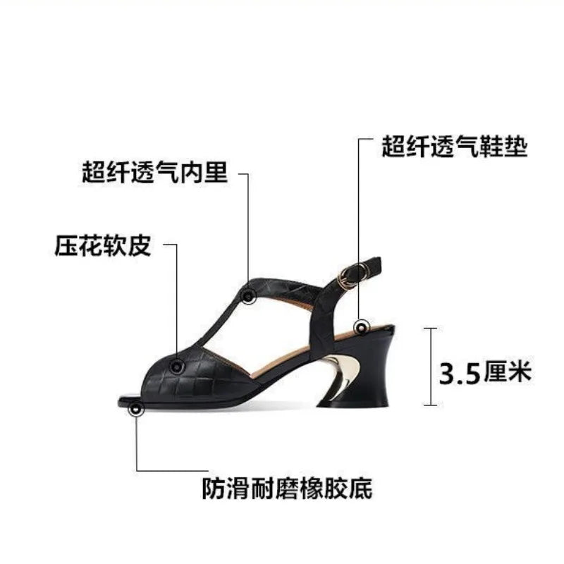 Sandals Women Fish Mouth 2025 Summer New All-match Medium-heeled Thick-heeled Women's Shoes with Soft Bottom and Back Straps