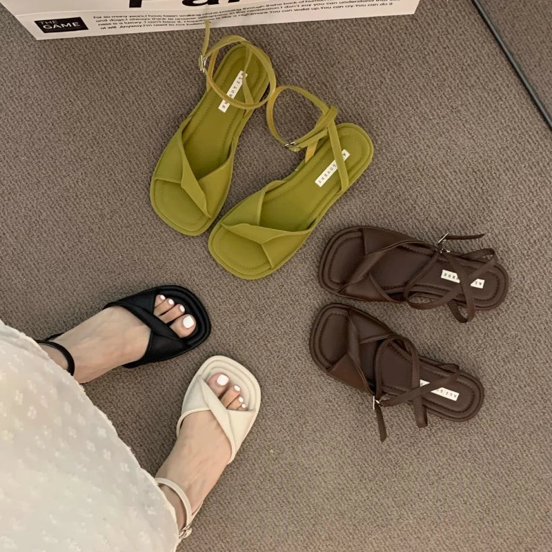 Women's Sandals Summer 2025 New Flat Rubber Sole Comfortable Sandals Breathable Fashion Luxury Outdoor Beach Women's Shoes