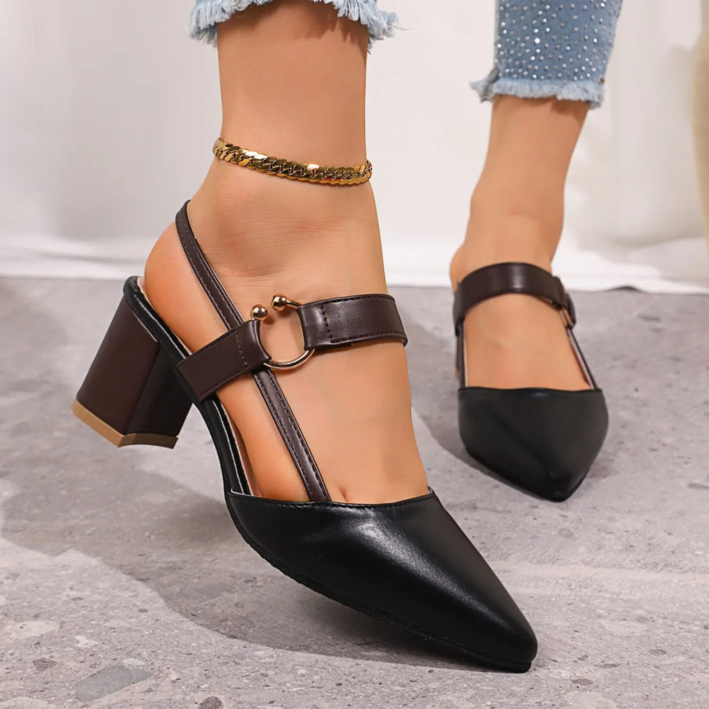 Women Sandals Fashion Solid Color Slingback Shoes Women Outdoor Designer Shoes Pointed Toe High Heels Sandals Zapatos De Mujer