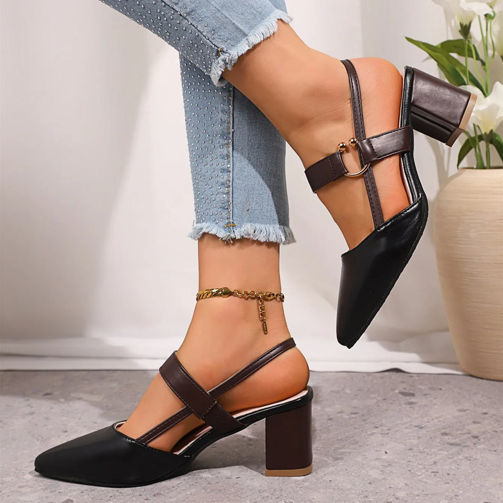 Women Sandals Fashion Solid Color Slingback Shoes Women Outdoor Designer Shoes Pointed Toe High Heels Sandals Zapatos De Mujer