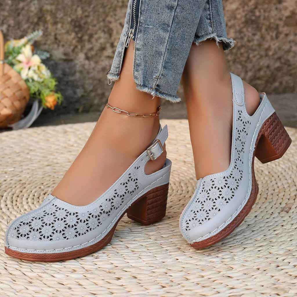Women Sandals Retro Comfortable New Summer Shoes for Women Thick Heeled Fish Mouth Middle Heeled Fashion Hollow Sandals Women