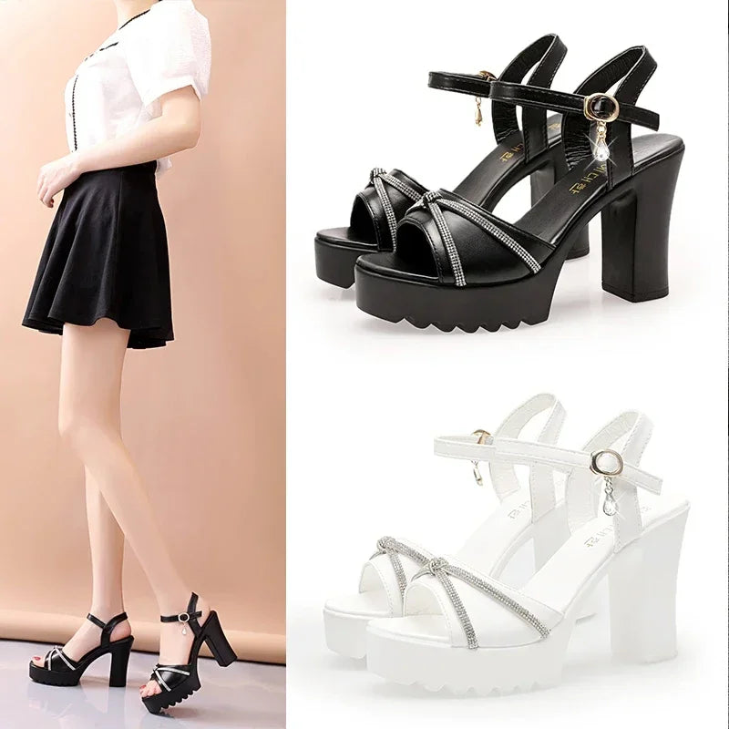 Sandals for Women Summer 2025 Block Heel Ladies Shoes Wedge with Platform Waterproof Footwear Chunky Super-high Beige