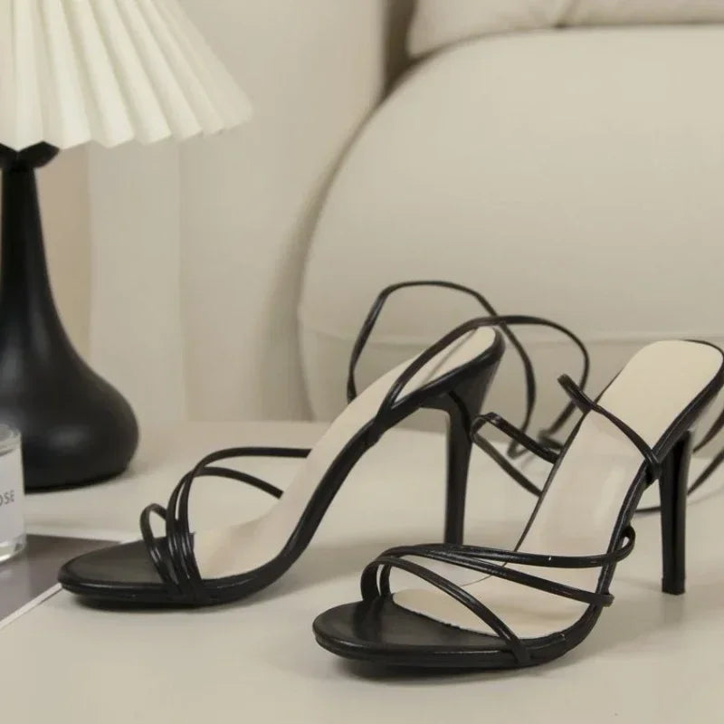 Sandals for Women in Summer 2025 New Slim High Heels Plus Size Sexy and Sexy Round Toe Straps Cross Straps Sandals for Women